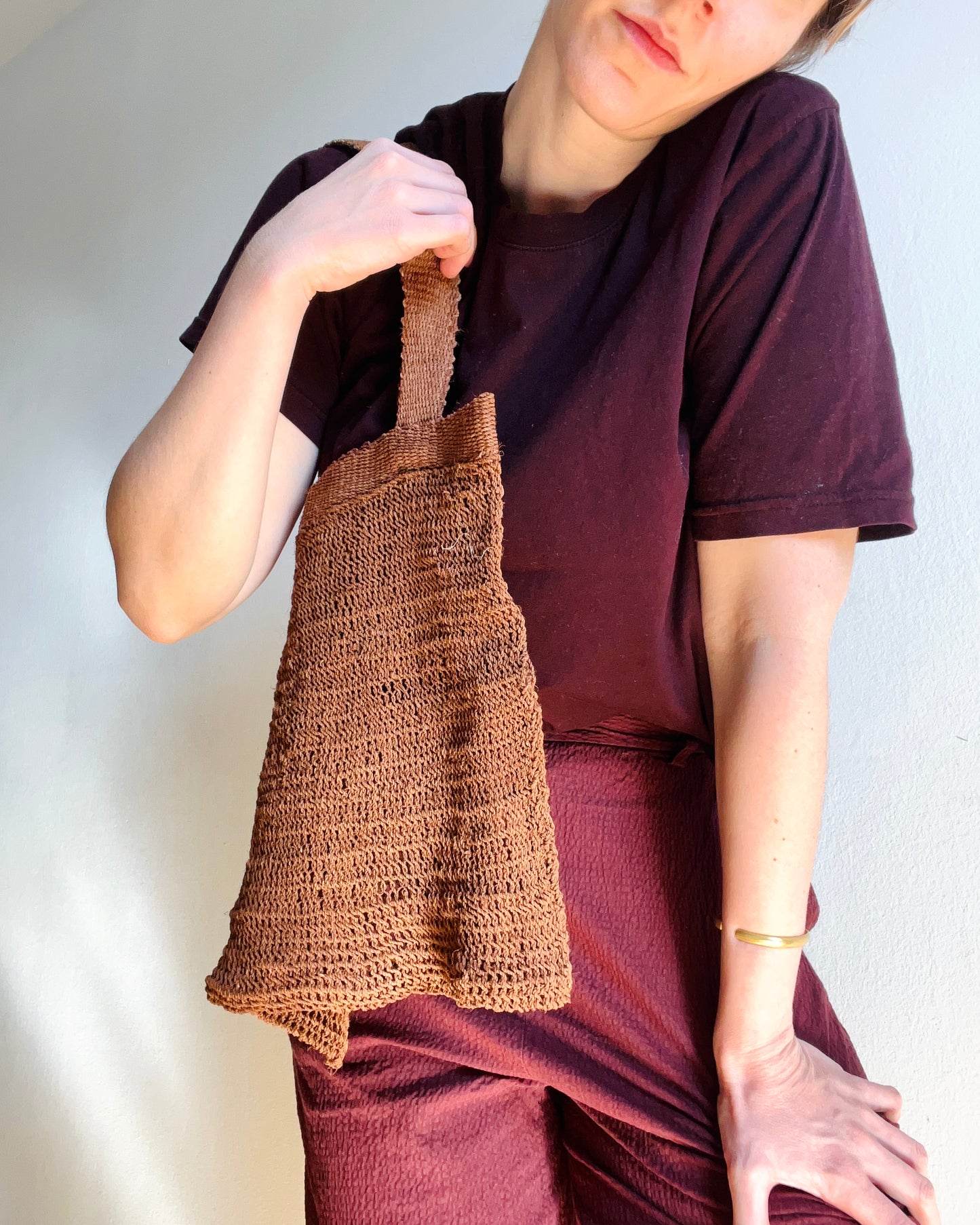Handmade Chaguar (delicate) Mesh Tote - chocolate brown