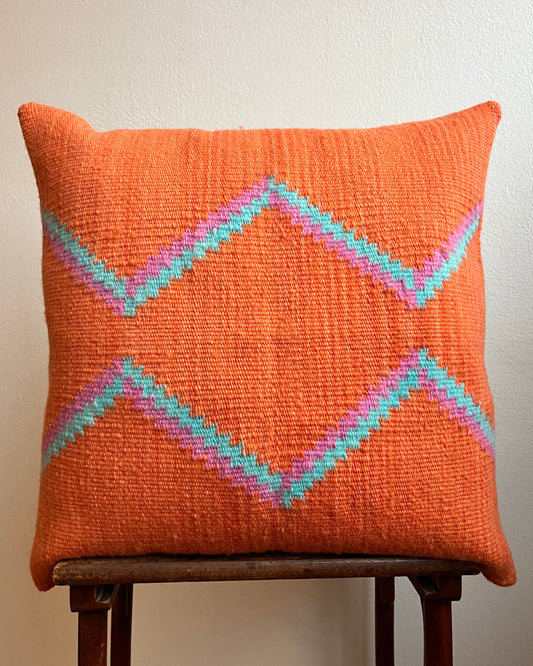 Handwoven wool cushion cover SERPIENTE NARANJA
