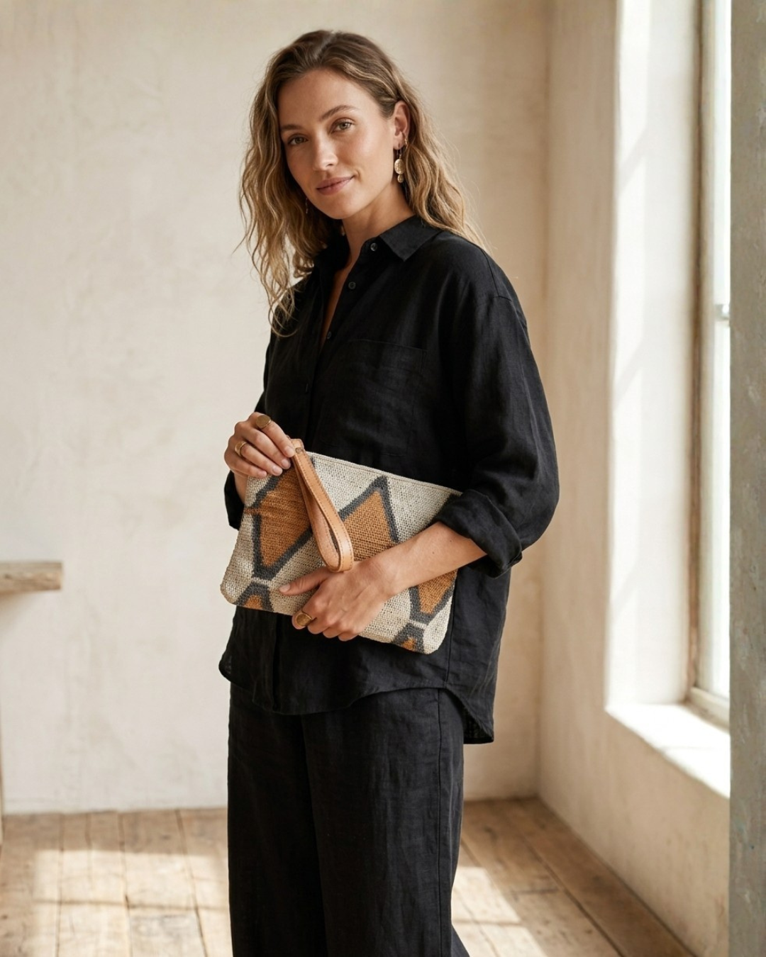 Leather clutch with chaguar - unique piece